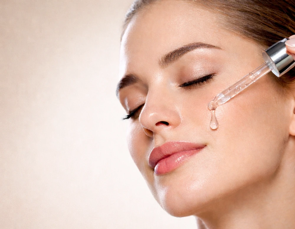 aplicación de sérum con ácido hialurónico sobre la piel del rostro