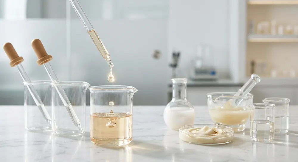 Sérums y activos cosméticos con glutatión y niacinamida utilizados en rutinas para mejorar la luminosidad de la piel