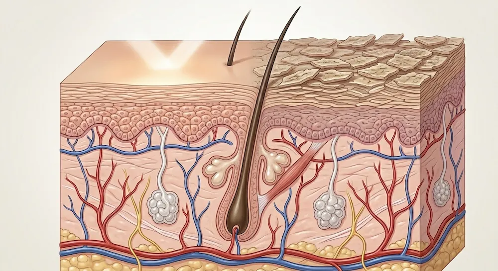 Acumulación de células muertas en la superficie de la piel que reduce la luminosidad natural
