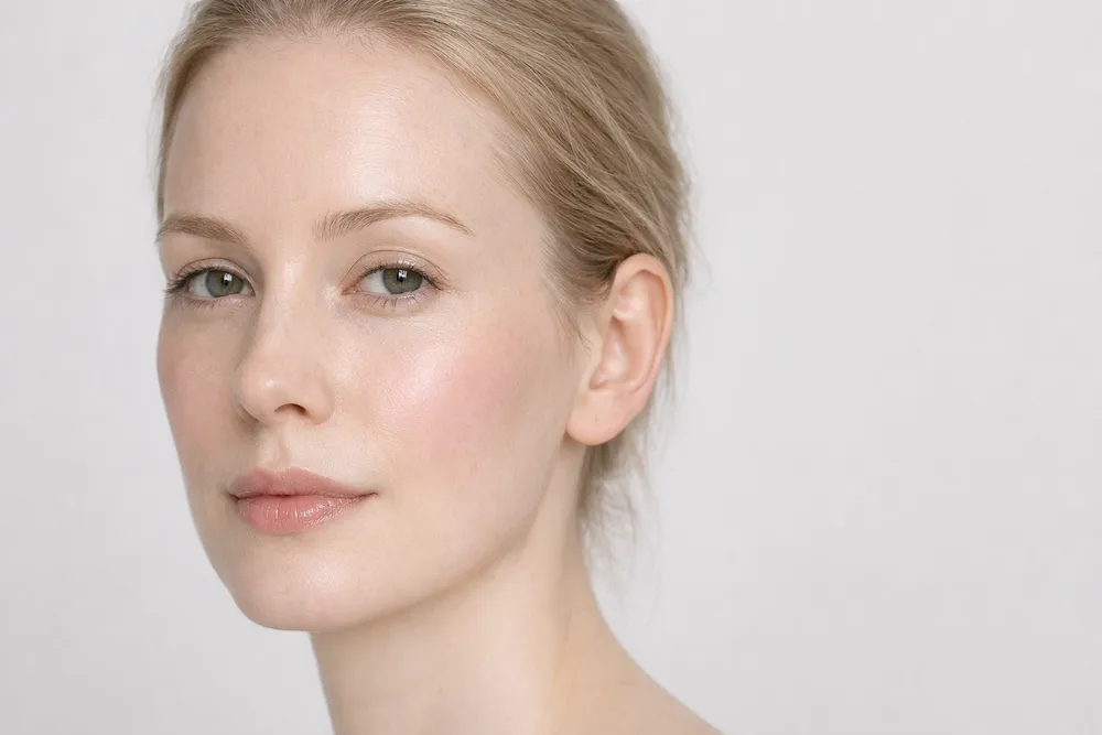 Mujer con piel sensible y ligero enrojecimiento en las mejillas
