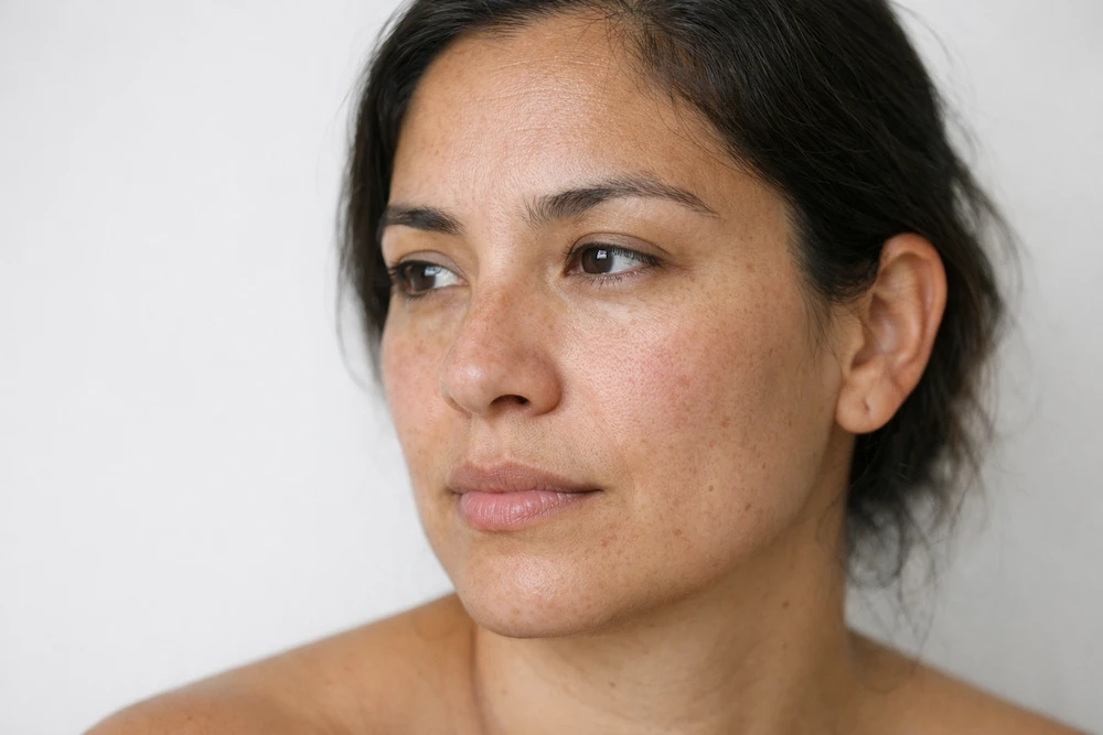 mujer con piel sensible y tono irregular tratada con ácido azelaico