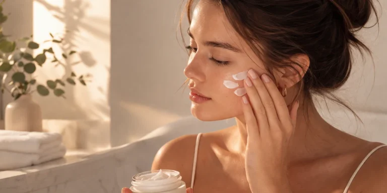 mujer aplicando crema con ceramidas en la piel del rostro